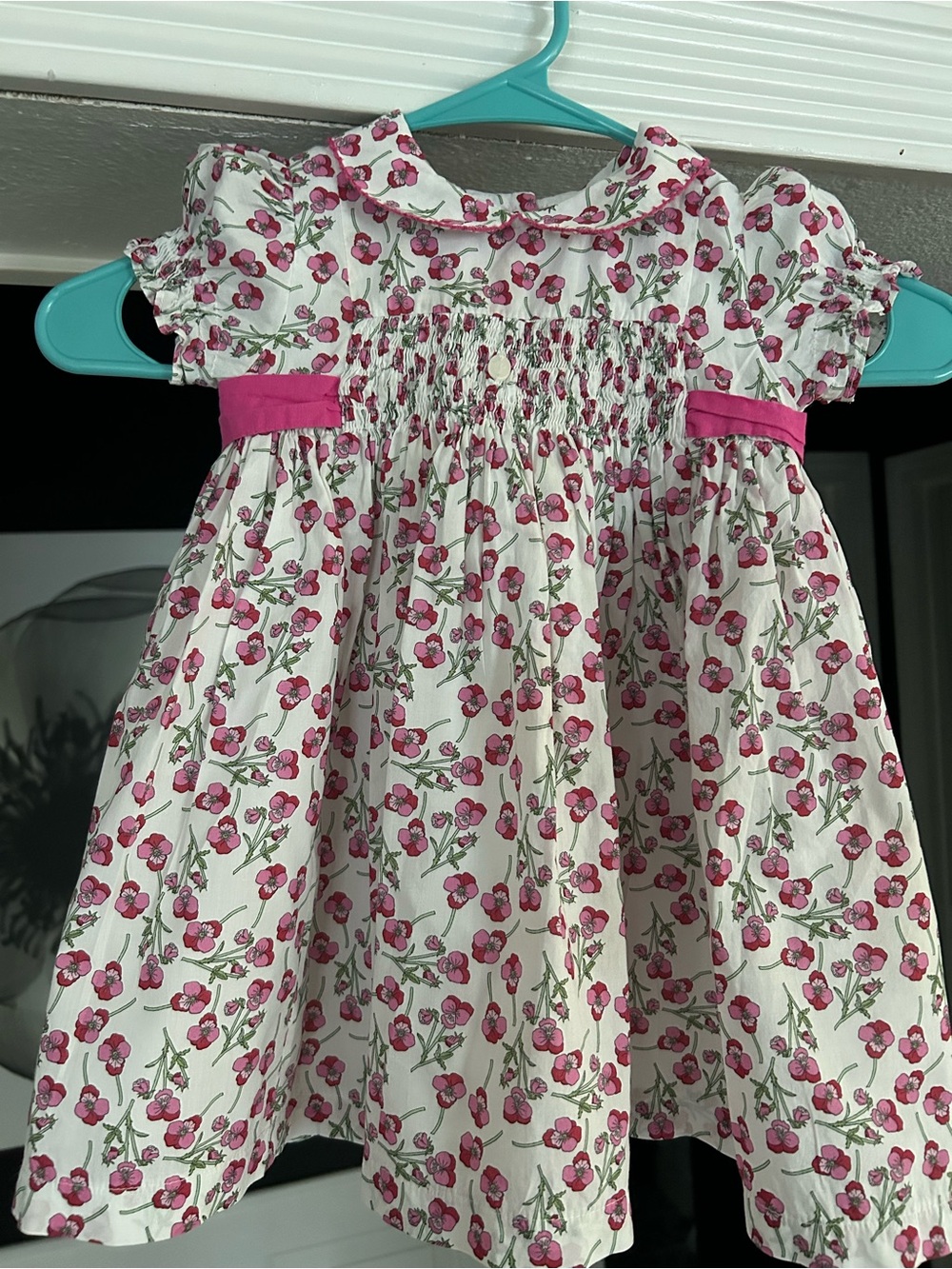 Girls' Patachou White Floral Smocked Party Dress with Pink Accents